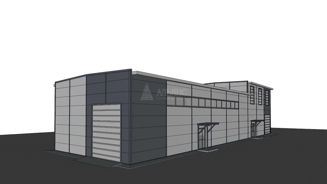 3D визуализация Проект ангара-склада с АБК из сэндвич-панелей - фото 7